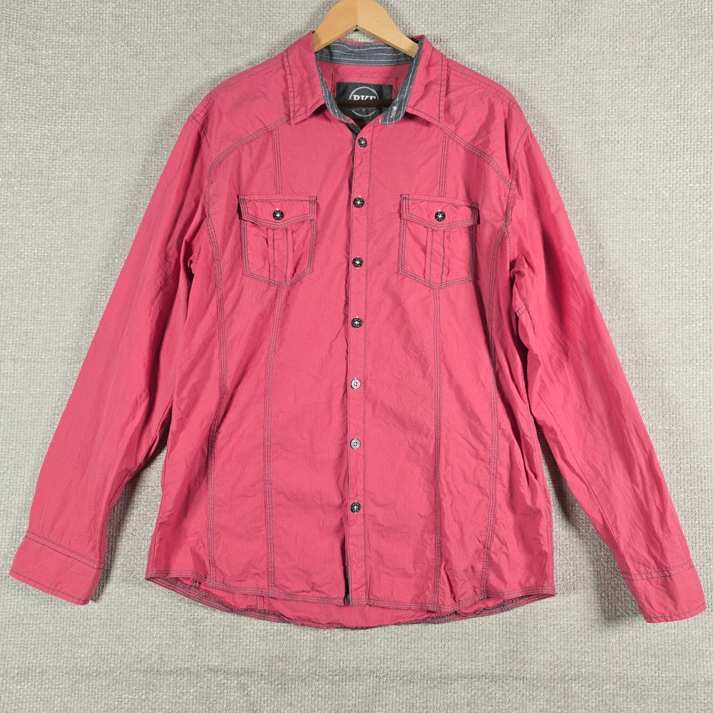 Men's BKE Athletic Fit Shirt Button Up Size XL Long Sleeve Pink Striped Cotton